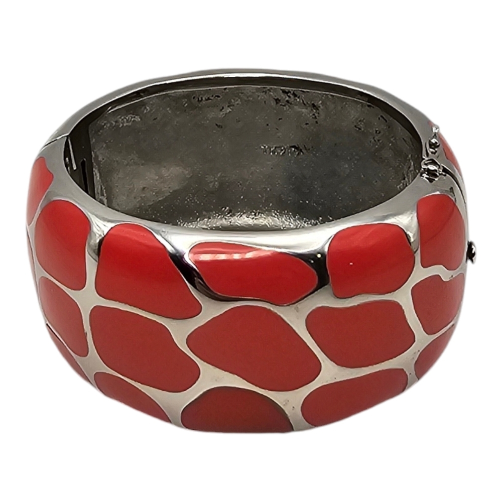 Beautiful Chucky Peach Enamel Cuff Hinged‎ Heavy Wide Bracelet Stainless Steel